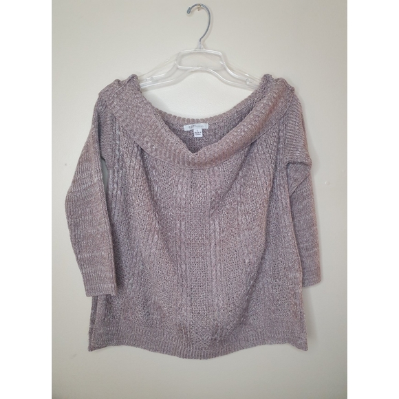 CozyCasual Chunky Knit Off The Shoulder Sweater, Cute Neutral Tone Women's Large - Picture 1 of 11